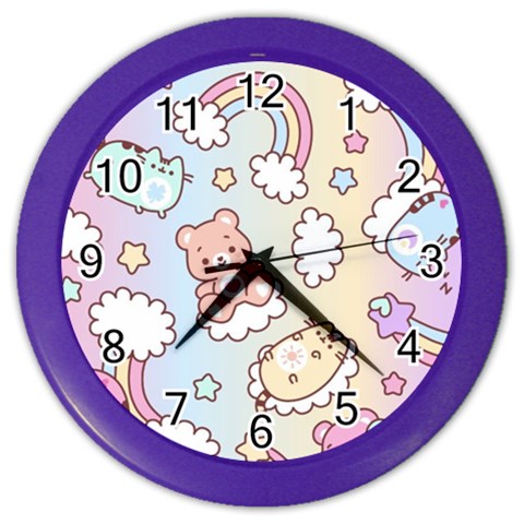 Usheen Carebears, Bears, Cat, Colorful, Cute, Pastel, Pattern Color Wall Clock from ArtsNow.com Front