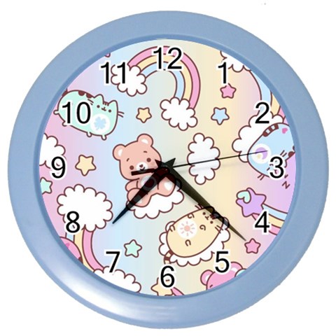 Usheen Carebears, Bears, Cat, Colorful, Cute, Pastel, Pattern Color Wall Clock from ArtsNow.com Front