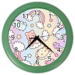 Usheen Carebears, Bears, Cat, Colorful, Cute, Pastel, Pattern Color Wall Clock