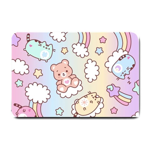 Usheen Carebears, Bears, Cat, Colorful, Cute, Pastel, Pattern Small Doormat from ArtsNow.com 24 x16  Door Mat