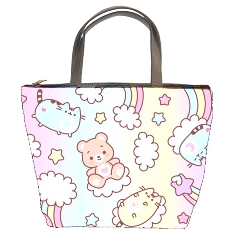 Usheen Carebears, Bears, Cat, Colorful, Cute, Pastel, Pattern Bucket Bag from ArtsNow.com Front