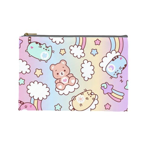 Usheen Carebears, Bears, Cat, Colorful, Cute, Pastel, Pattern Cosmetic Bag (Large) from ArtsNow.com Front