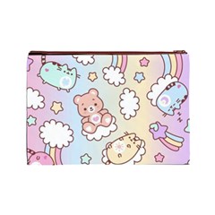 Usheen Carebears, Bears, Cat, Colorful, Cute, Pastel, Pattern Cosmetic Bag (Large) from ArtsNow.com Back