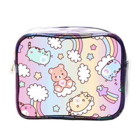 Usheen Carebears, Bears, Cat, Colorful, Cute, Pastel, Pattern Mini Toiletries Bag (One Side) from ArtsNow.com Front