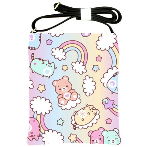 Usheen Carebears, Bears, Cat, Colorful, Cute, Pastel, Pattern Shoulder Sling Bag from ArtsNow.com Front