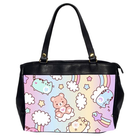 Usheen Carebears, Bears, Cat, Colorful, Cute, Pastel, Pattern Oversize Office Handbag (2 Sides) from ArtsNow.com Front