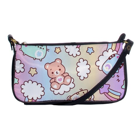 Usheen Carebears, Bears, Cat, Colorful, Cute, Pastel, Pattern Shoulder Clutch Bag from ArtsNow.com Front