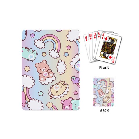 Usheen Carebears, Bears, Cat, Colorful, Cute, Pastel, Pattern Playing Cards Single Design (Mini) from ArtsNow.com Back