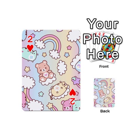 Usheen Carebears, Bears, Cat, Colorful, Cute, Pastel, Pattern Playing Cards 54 Designs (Mini) from ArtsNow.com Front - Heart2