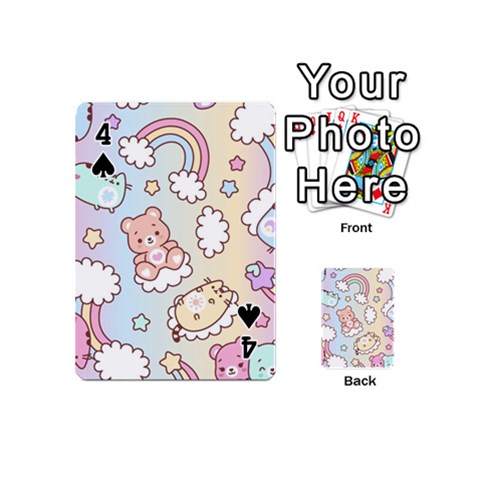 Usheen Carebears, Bears, Cat, Colorful, Cute, Pastel, Pattern Playing Cards 54 Designs (Mini) from ArtsNow.com Front - Spade4