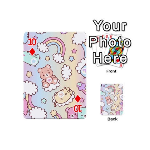 Usheen Carebears, Bears, Cat, Colorful, Cute, Pastel, Pattern Playing Cards 54 Designs (Mini) from ArtsNow.com Front - Diamond10