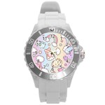 Usheen Carebears, Bears, Cat, Colorful, Cute, Pastel, Pattern Round Plastic Sport Watch (L)