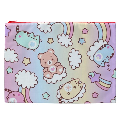 Usheen Carebears, Bears, Cat, Colorful, Cute, Pastel, Pattern Cosmetic Bag (XXL) from ArtsNow.com Front