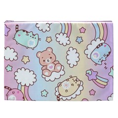 Usheen Carebears, Bears, Cat, Colorful, Cute, Pastel, Pattern Cosmetic Bag (XXL) from ArtsNow.com Front