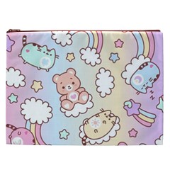 Usheen Carebears, Bears, Cat, Colorful, Cute, Pastel, Pattern Cosmetic Bag (XXL) from ArtsNow.com Front