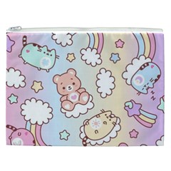 Usheen Carebears, Bears, Cat, Colorful, Cute, Pastel, Pattern Cosmetic Bag (XXL) from ArtsNow.com Front