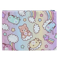 Usheen Carebears, Bears, Cat, Colorful, Cute, Pastel, Pattern Cosmetic Bag (XXL) from ArtsNow.com Back