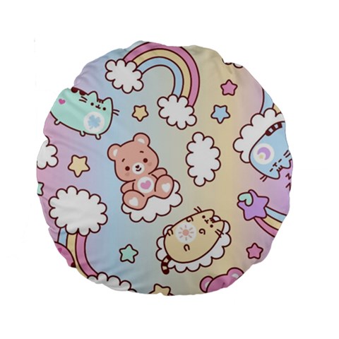 Usheen Carebears, Bears, Cat, Colorful, Cute, Pastel, Pattern Standard 15  Premium Round Cushions from ArtsNow.com Front