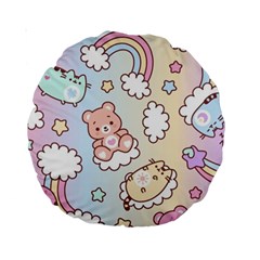 Usheen Carebears, Bears, Cat, Colorful, Cute, Pastel, Pattern Standard 15  Premium Round Cushions from ArtsNow.com Front