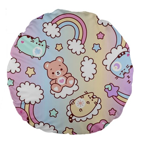 Usheen Carebears, Bears, Cat, Colorful, Cute, Pastel, Pattern Large 18  Premium Round Cushions from ArtsNow.com Back