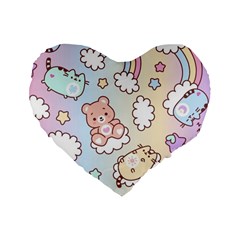 Usheen Carebears, Bears, Cat, Colorful, Cute, Pastel, Pattern Standard 16  Premium Heart Shape Cushions from ArtsNow.com Front