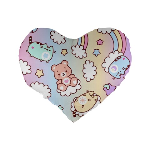 Usheen Carebears, Bears, Cat, Colorful, Cute, Pastel, Pattern Standard 16  Premium Heart Shape Cushions from ArtsNow.com Back