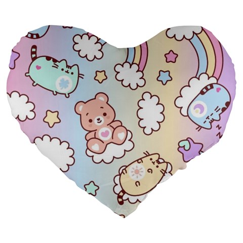 Usheen Carebears, Bears, Cat, Colorful, Cute, Pastel, Pattern Large 19  Premium Heart Shape Cushions from ArtsNow.com Front