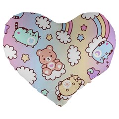 Usheen Carebears, Bears, Cat, Colorful, Cute, Pastel, Pattern Large 19  Premium Heart Shape Cushions from ArtsNow.com Front