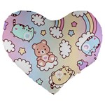 Usheen Carebears, Bears, Cat, Colorful, Cute, Pastel, Pattern Large 19  Premium Heart Shape Cushions