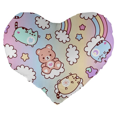 Usheen Carebears, Bears, Cat, Colorful, Cute, Pastel, Pattern Large 19  Premium Heart Shape Cushions from ArtsNow.com Back