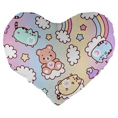 Usheen Carebears, Bears, Cat, Colorful, Cute, Pastel, Pattern Large 19  Premium Heart Shape Cushions from ArtsNow.com Back