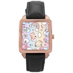 Usheen Carebears, Bears, Cat, Colorful, Cute, Pastel, Pattern Rose Gold Leather Watch 