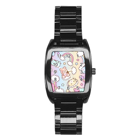 Usheen Carebears, Bears, Cat, Colorful, Cute, Pastel, Pattern Stainless Steel Barrel Watch from ArtsNow.com Front