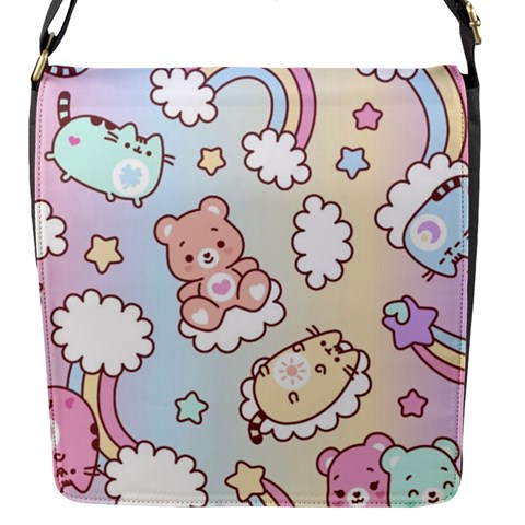 Usheen Carebears, Bears, Cat, Colorful, Cute, Pastel, Pattern Flap Closure Messenger Bag (S) from ArtsNow.com Front