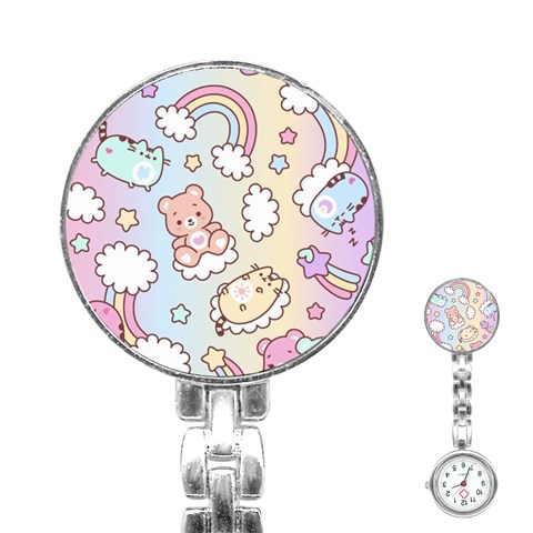 Usheen Carebears, Bears, Cat, Colorful, Cute, Pastel, Pattern Stainless Steel Nurses Watch from ArtsNow.com Front