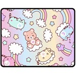 Usheen Carebears, Bears, Cat, Colorful, Cute, Pastel, Pattern Two Sides Fleece Blanket (Medium)