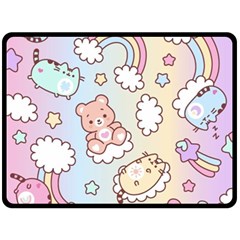 Usheen Carebears, Bears, Cat, Colorful, Cute, Pastel, Pattern Two Sides Fleece Blanket (Large) from ArtsNow.com 80 x60  Blanket Front