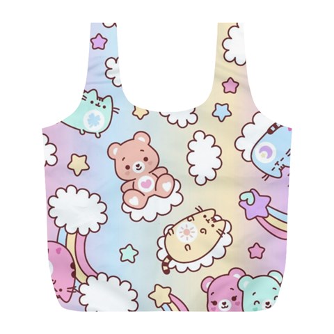 Usheen Carebears, Bears, Cat, Colorful, Cute, Pastel, Pattern Full Print Recycle Bag (L) from ArtsNow.com Front