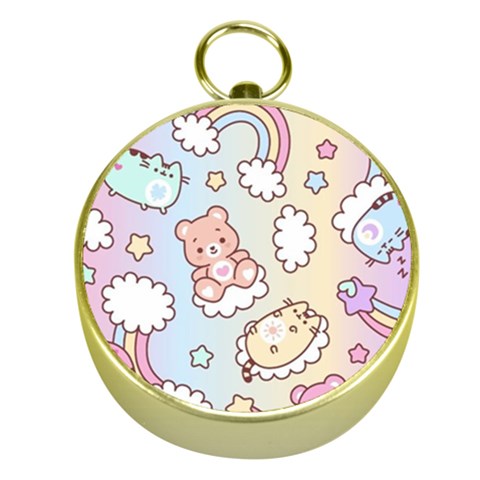 Usheen Carebears, Bears, Cat, Colorful, Cute, Pastel, Pattern Gold Compasses from ArtsNow.com Front