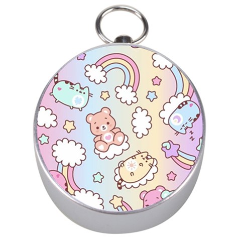 Usheen Carebears, Bears, Cat, Colorful, Cute, Pastel, Pattern Silver Compasses from ArtsNow.com Front