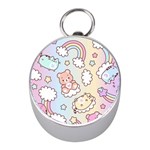 Usheen Carebears, Bears, Cat, Colorful, Cute, Pastel, Pattern Mini Silver Compasses