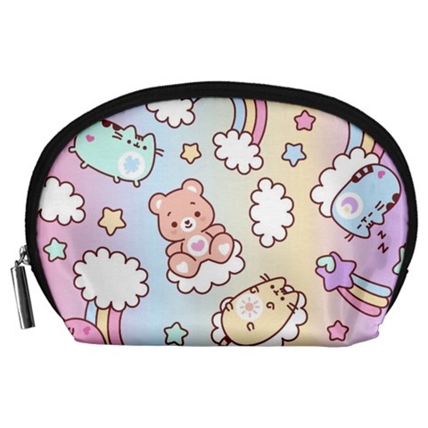 Usheen Carebears, Bears, Cat, Colorful, Cute, Pastel, Pattern Accessory Pouch (Large) from ArtsNow.com Front