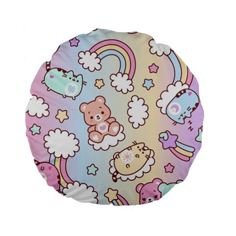 Usheen Carebears, Bears, Cat, Colorful, Cute, Pastel, Pattern Standard 15  Premium Flano Round Cushions from ArtsNow.com Front