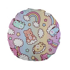 Usheen Carebears, Bears, Cat, Colorful, Cute, Pastel, Pattern Standard 15  Premium Flano Round Cushions from ArtsNow.com Front