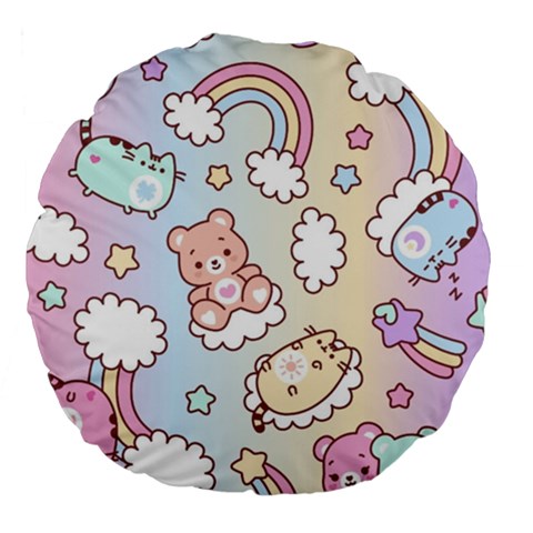 Usheen Carebears, Bears, Cat, Colorful, Cute, Pastel, Pattern Large 18  Premium Flano Round Cushions from ArtsNow.com Front