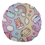 Usheen Carebears, Bears, Cat, Colorful, Cute, Pastel, Pattern Large 18  Premium Flano Round Cushions