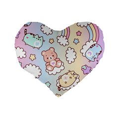 Usheen Carebears, Bears, Cat, Colorful, Cute, Pastel, Pattern Standard 16  Premium Flano Heart Shape Cushions from ArtsNow.com Back