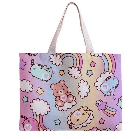 Usheen Carebears, Bears, Cat, Colorful, Cute, Pastel, Pattern Zipper Mini Tote Bag from ArtsNow.com Front