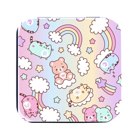 Usheen Carebears, Bears, Cat, Colorful, Cute, Pastel, Pattern Square Metal Box (Black) from ArtsNow.com Front