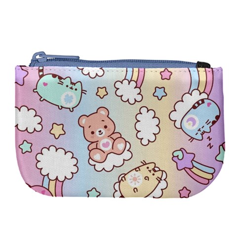 Usheen Carebears, Bears, Cat, Colorful, Cute, Pastel, Pattern Large Coin Purse from ArtsNow.com Front